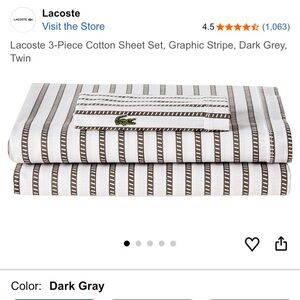 Lacoste Home Solid Dark Gray Cotton Percale Sheet Set king